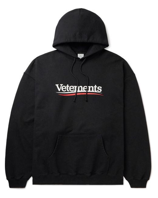 Vetements Black Oversized Logo-print Cotton-blend Jersey Hoodie for men