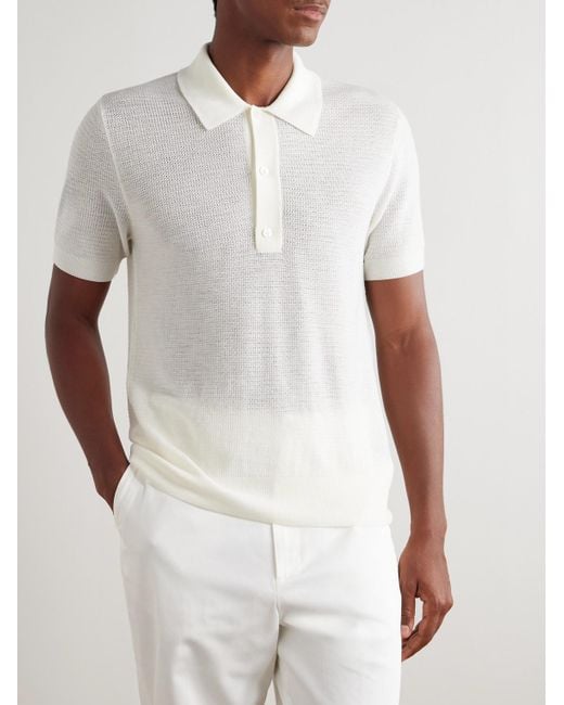 Tom Ford White Slim-fit Waffle-knit Wool Polo Shirt for men