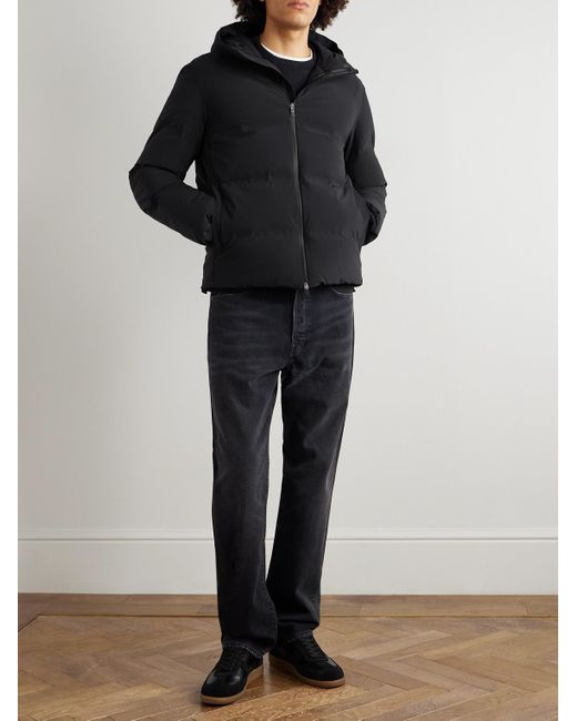 Herno Black Quilted Stretch-Nylon Hooded Down Jacket for men
