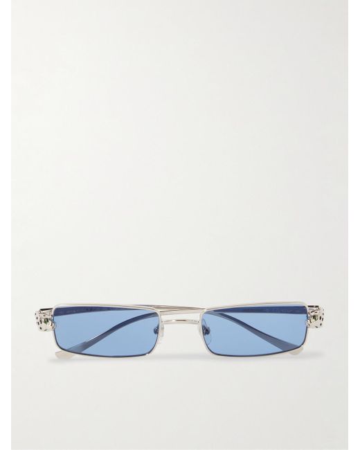 Cartier Blue Panthère De Cartier Rectangle-frame Silver-tone Sunglasses for men