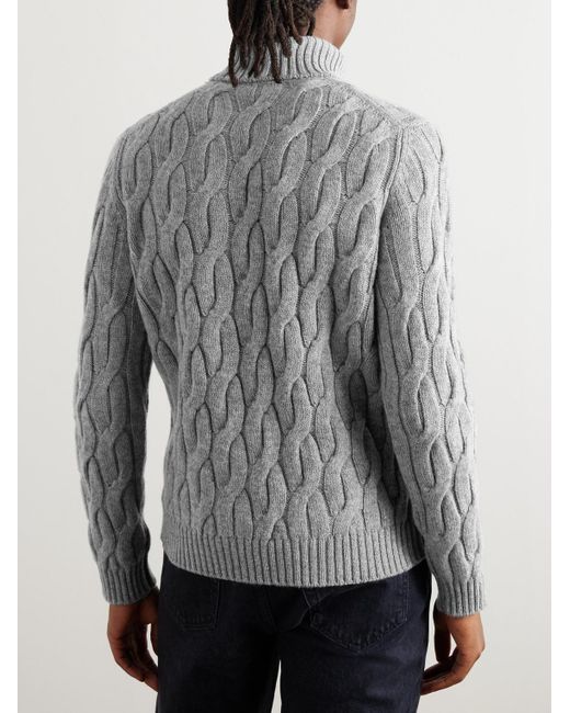 Incotex Gray Zanone Cable-Knit Wool Turtleneck Sweater for men