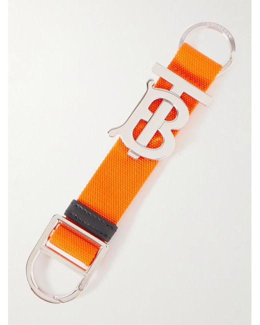 Burberry Orange Leather-trimmed Webbing Key Ring for men