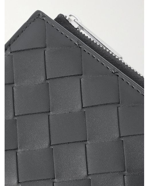 Bottega Veneta Gray Intrecciato Leather Zip-Around Wallet for men