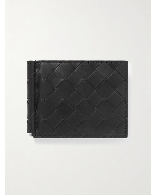Bottega Veneta Black Intrecciato Leather Billfold Wallet With Money Clip for men