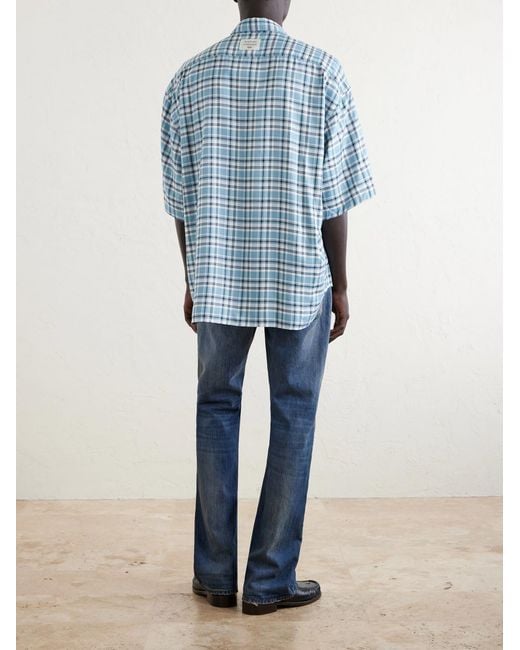 Acne Blue Checked Woven Shirt for men