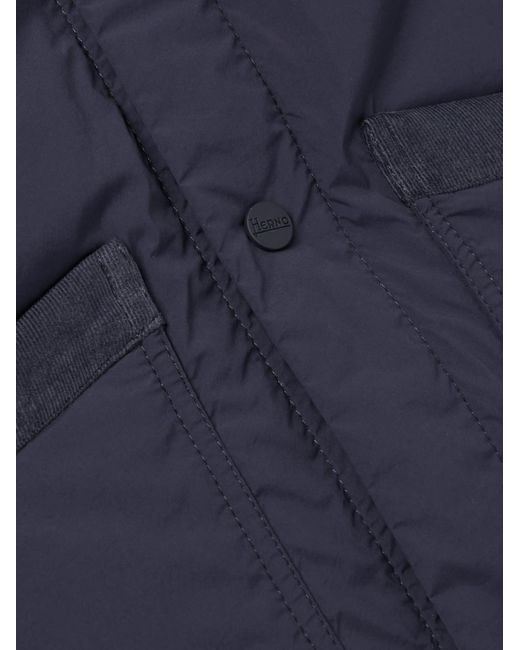 Herno Blue Padded Cotton Corduroy-Trimmed Shell Jacket for men