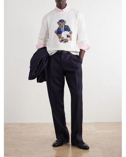 Polo Ralph Lauren White Polo Bear-Jacquard Cotton Sweater for men