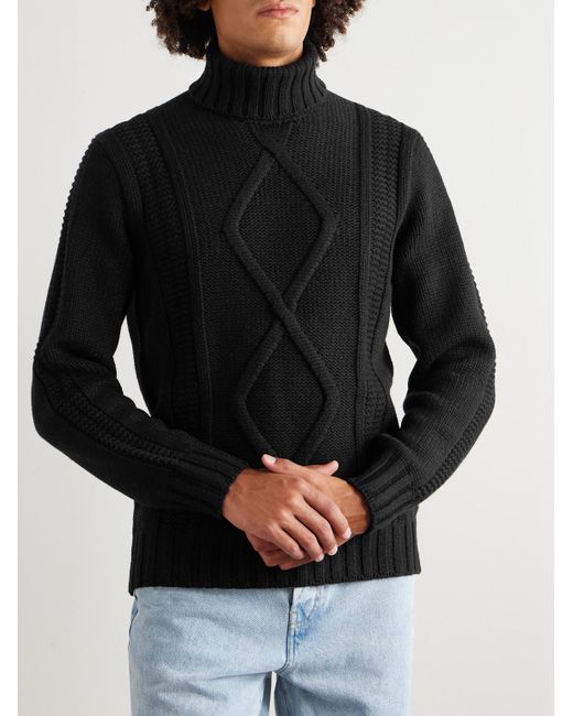 Brunello Cucinelli Black Intarsia Cashmere Rollneck Sweater for men