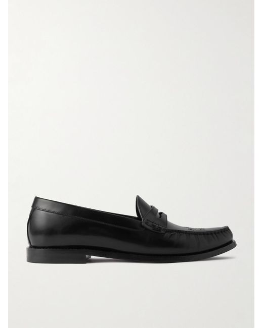 Céline Black Vivienne Perforated Glossed-Leather Penny Loafers for men
