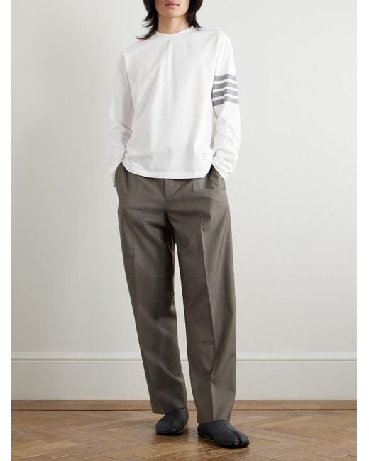 Thom Browne White Striped Cotton-Jersey T-Shirt for men