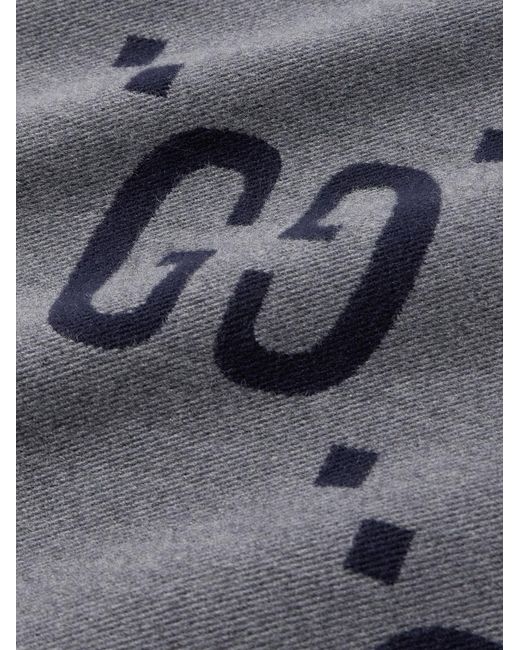 Gucci White Logo-Jacquard Wool And Silk-Blend Scarf for men