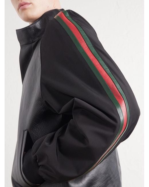 Gucci Black Leather-Panel Bomber Jacket for men