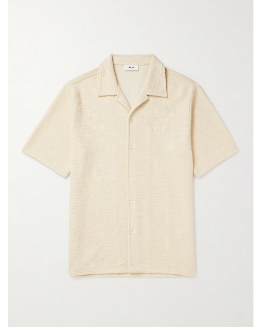 NN07 Natural Julio 3520 Camp-collar Logo-embroidered Cotton-blend Bouclé Shirt for men