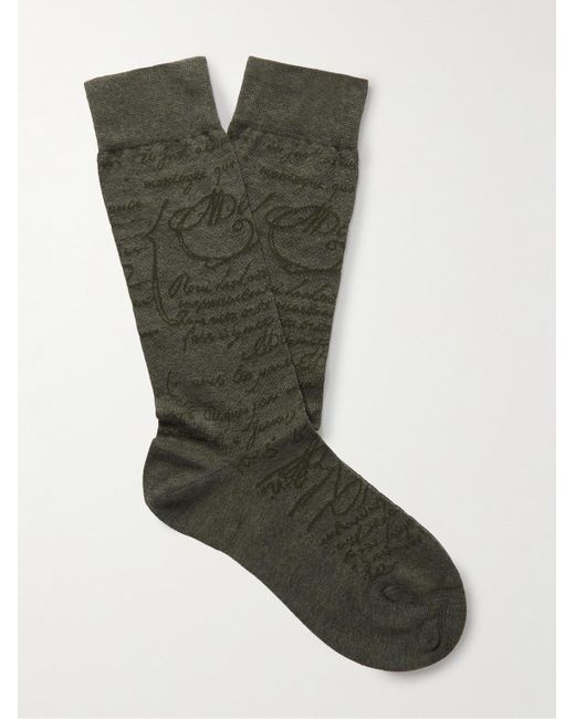 Berluti Socken aus einer Baumwollmischung in Jacquard-Strick in Green für Herren