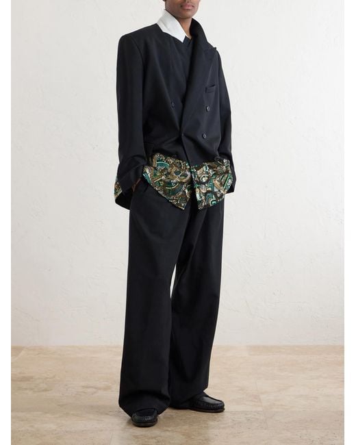Dries Van Noten Black Pablo Embellished Cotton And Wool-blend Trousers for men