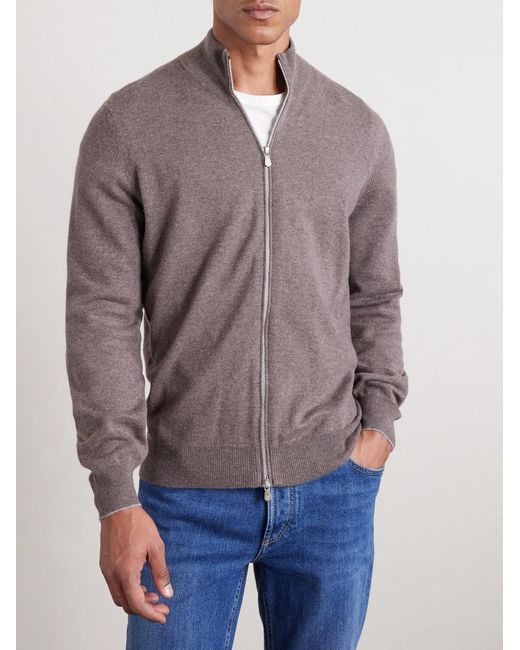 Brunello Cucinelli Brown Cashmere Zip-Up Sweater for men