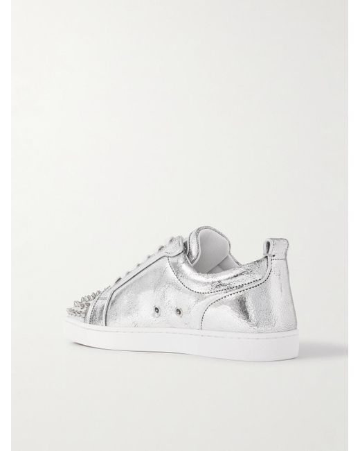 Christian Louboutin Natural Louis Junior Spikes Metallic Cracked-Leather Sneakers for men