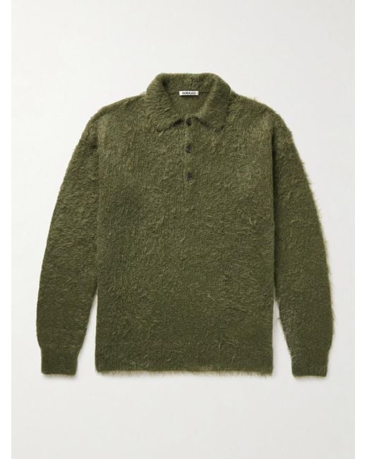 Auralee Green Brushed Mohair And Wool-blend Polo Sweater for men