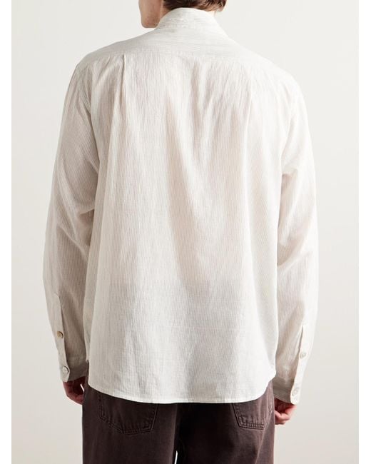 Kartik Research White Embellished Striped Cotton-Voile Shirt for men