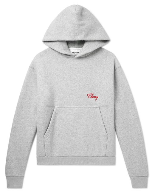 CHERRY LA Gray Logo-embroidered Cotton-blend Jersey Hoodie for men