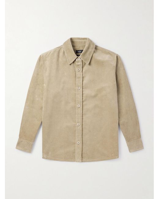 A.P.C. Natural Bobby Logo-embroidered Cotton-corduroy Overshirt for men