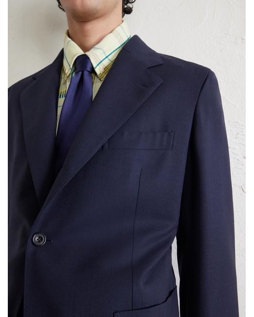 Drake's Blue Virgin Wool Suit Jacket for men