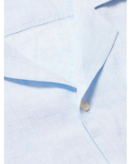 Frescobol Carioca Blue Angelo Camp-Collar Linen Shirt for men