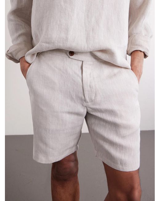 Mr P. White Straight-Leg Herringbone Linen Shorts for men