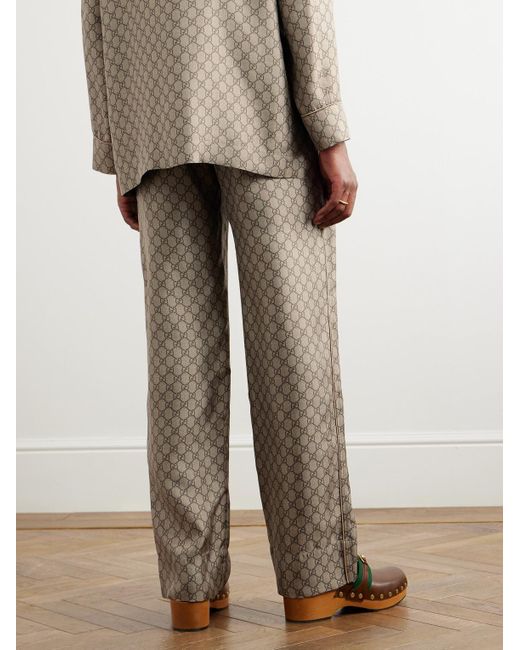 Gucci Natural Straight-leg Monogrammed Silk Trousers for men