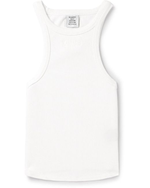 Vetements White Logo-embroidered Ribbed Stretch-cotton Tank Top for men