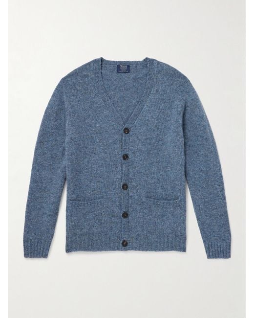 William Lockie Blue Shetland Wool Cardigan for men