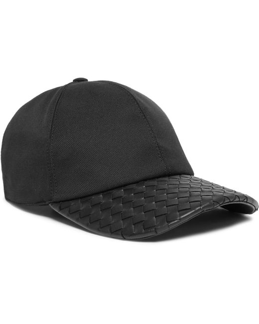 Bottega Veneta Black Cotton-blend Twill And Intrecciato Leather Baseball Cap for men
