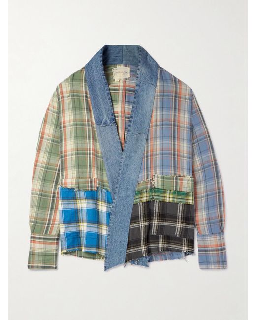 Greg Lauren Blue Gl1 Denim-trimmed Checked Cotton-flannel Shirt for men