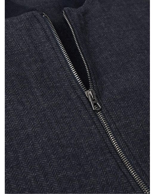 Kingsman Blue Herringbone Wool And Cotton-blend Jersey Bomber Jacket for men