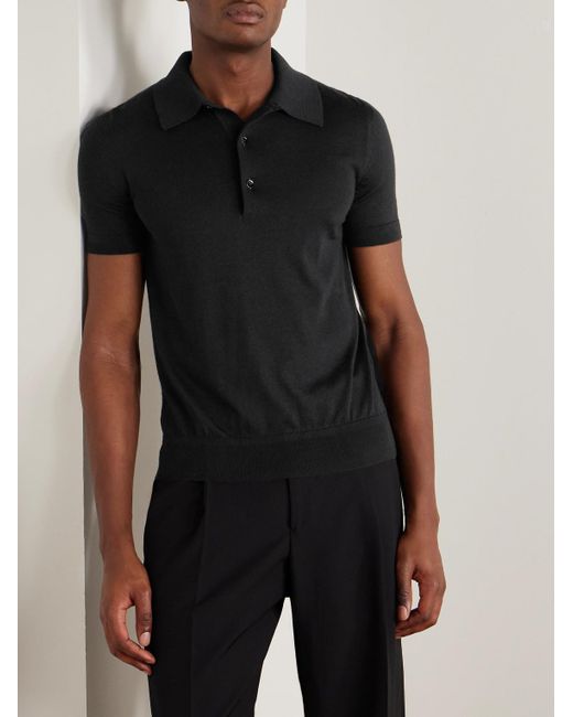 Tom Ford Black Cashmere And Silk-Blend Polo Shirt for men