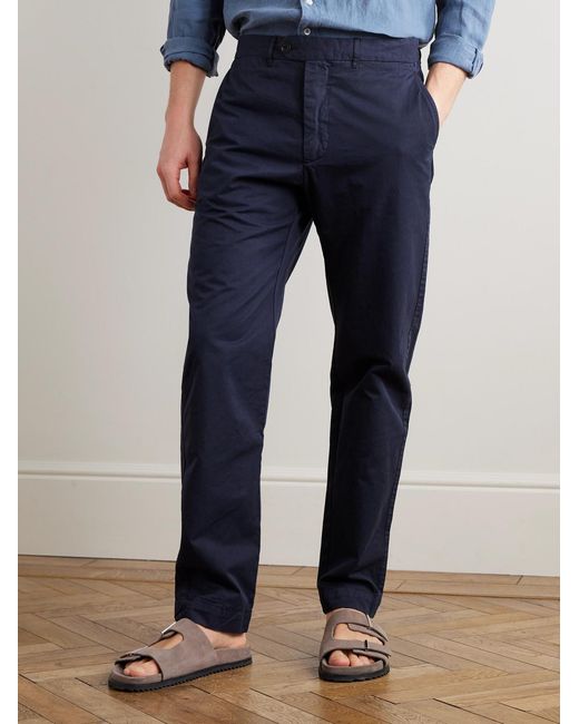 Hartford Blue Taylor Straight-Leg Cotton-Gabardine Trousers for men