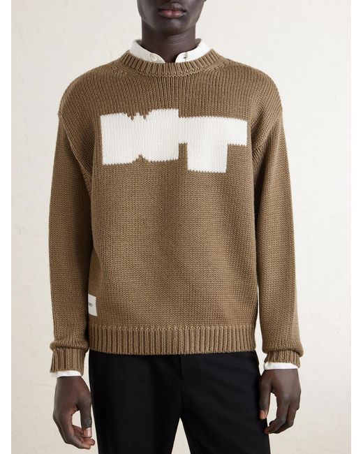 (w)taps Natural Logo-intarsia Ribbed-knit Sweater for men