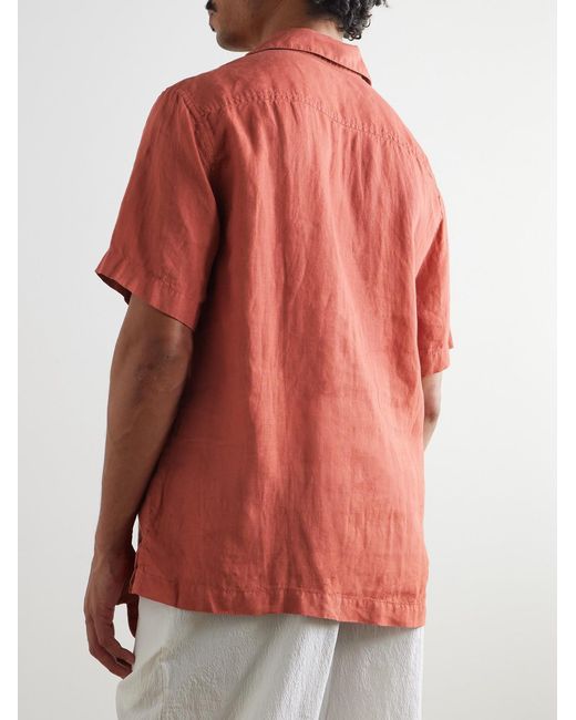 Frescobol Carioca Red Angelo Camp-Collar Linen Shirt for men