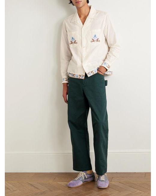 Nouveau Vine Camp-Collar Embroidered Cotton-Poplin Shirt di Bode in Natural da Uomo