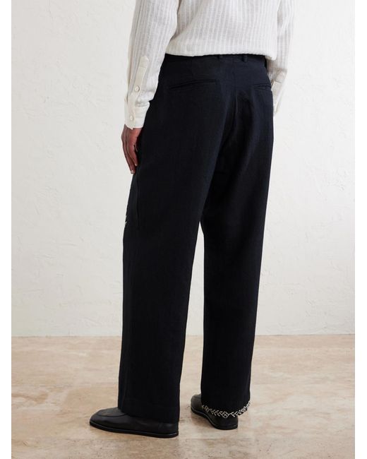 Kartik Research Blue Straight-leg Pleated Embroidered Wool Trousers for men