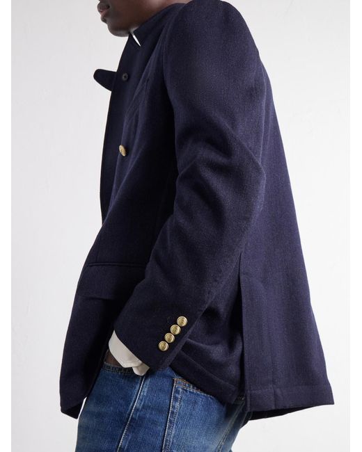 Fortela Blue Travel Double-Breasted Wool-Twill Blazer for men