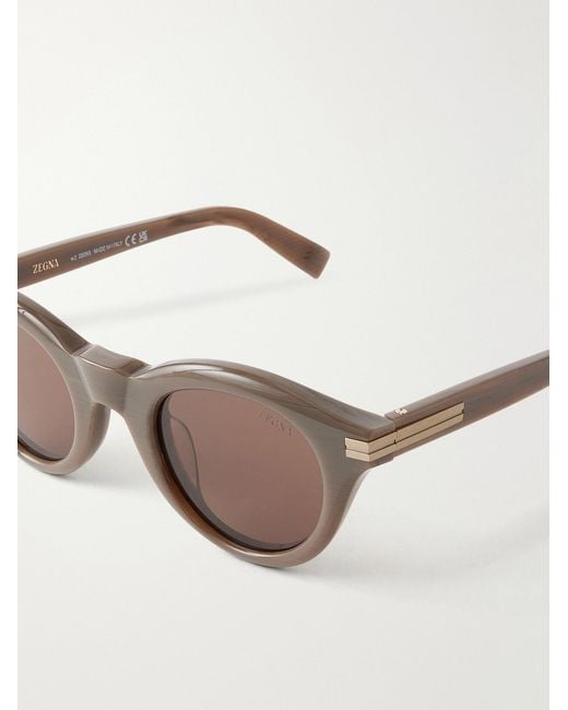 Zegna Natural Round-frame Acetate Sunglasses for men