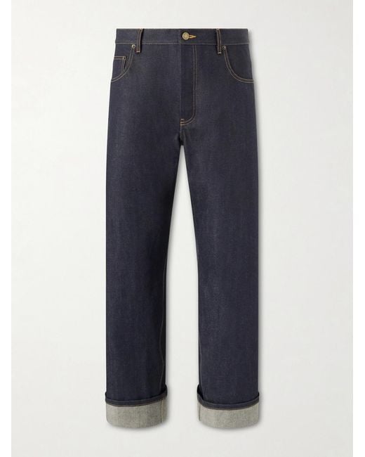 Thom Browne Blue Cropped Straight-leg Selvedge Jeans for men