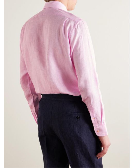 Favourbrook Pink Bridford Cutaway-collar Linen Shirt for men