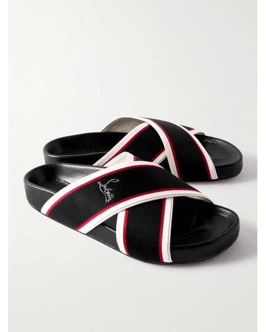 Christian Louboutin Black Striped Webbing Sandals for men