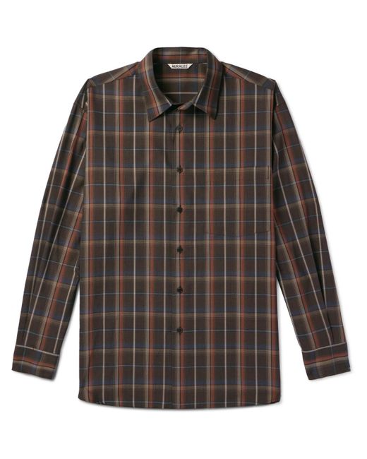 Auralee Gray Checked Wool Shirt for men