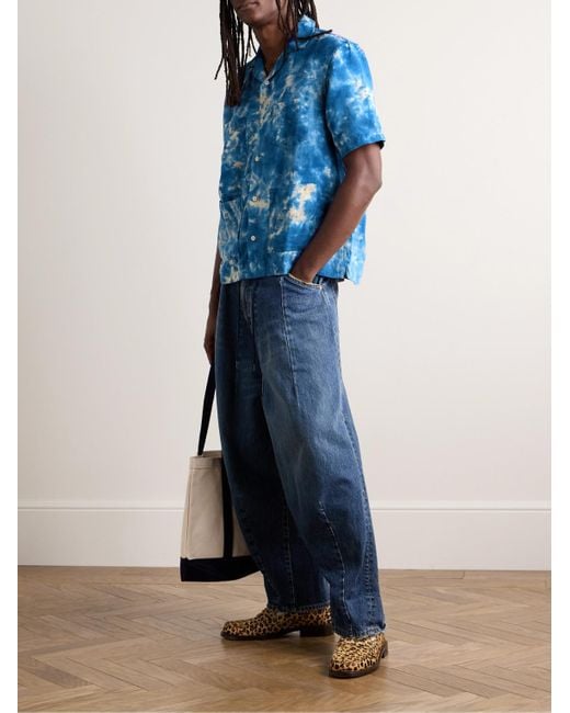 Corridor NYC Hemd aus einer Baumwoll-Leinenmischung mit Batikmuster und wandelbarem Kragen in Blue für Herren