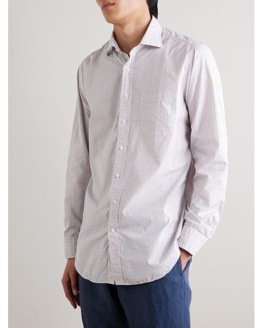 Sid Mashburn White Checked Cotton-Poplin Shirt for men