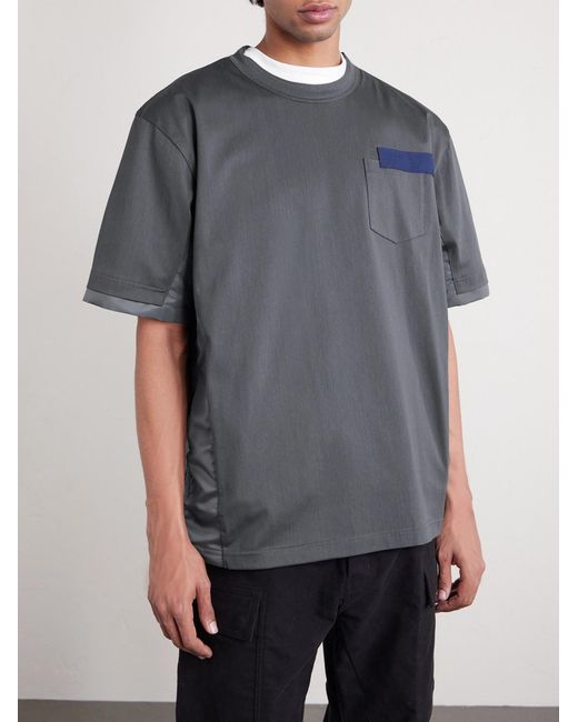 Sacai Gray Appliquéd Shell-trimmed Cotton-jersey T-shirt for men