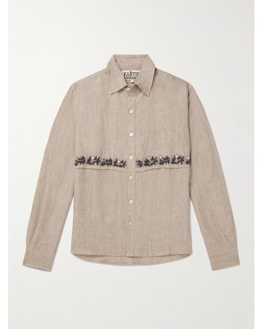 Kartik Research Natural Embroidered Linen Shirt for men